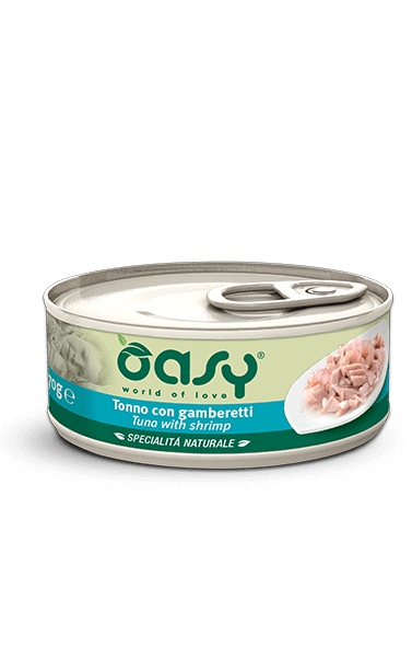 Oasy Cibo Umido per Gatti Adulti Tonno e Gamberetti Gelatina Morbida 85g